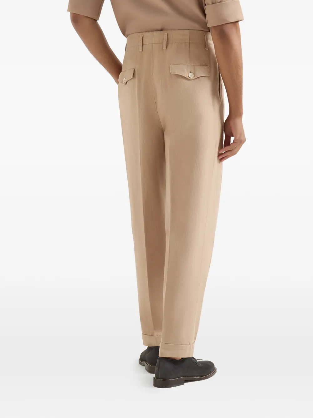 Brunello Cucinelli Broek van katoen en linnen canvas met dubbele plooien Beige