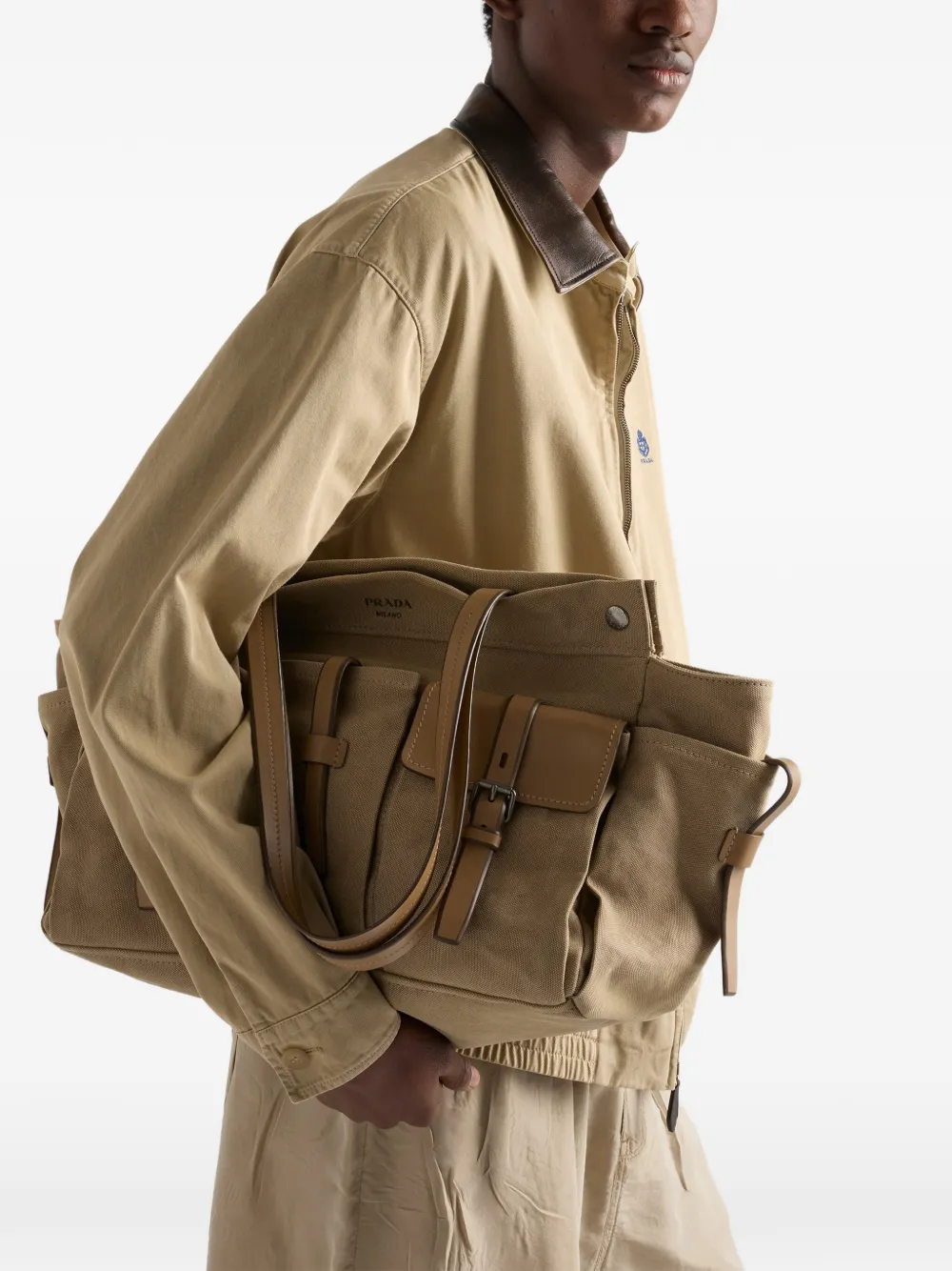 Prada Route Canvas And Leather Tote Bag | Brown | FARFETCH