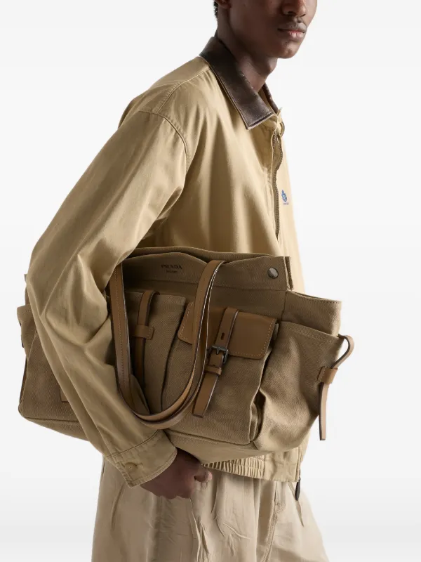Prada Route Canvas And Leather Tote Bag | Brown | FARFETCH