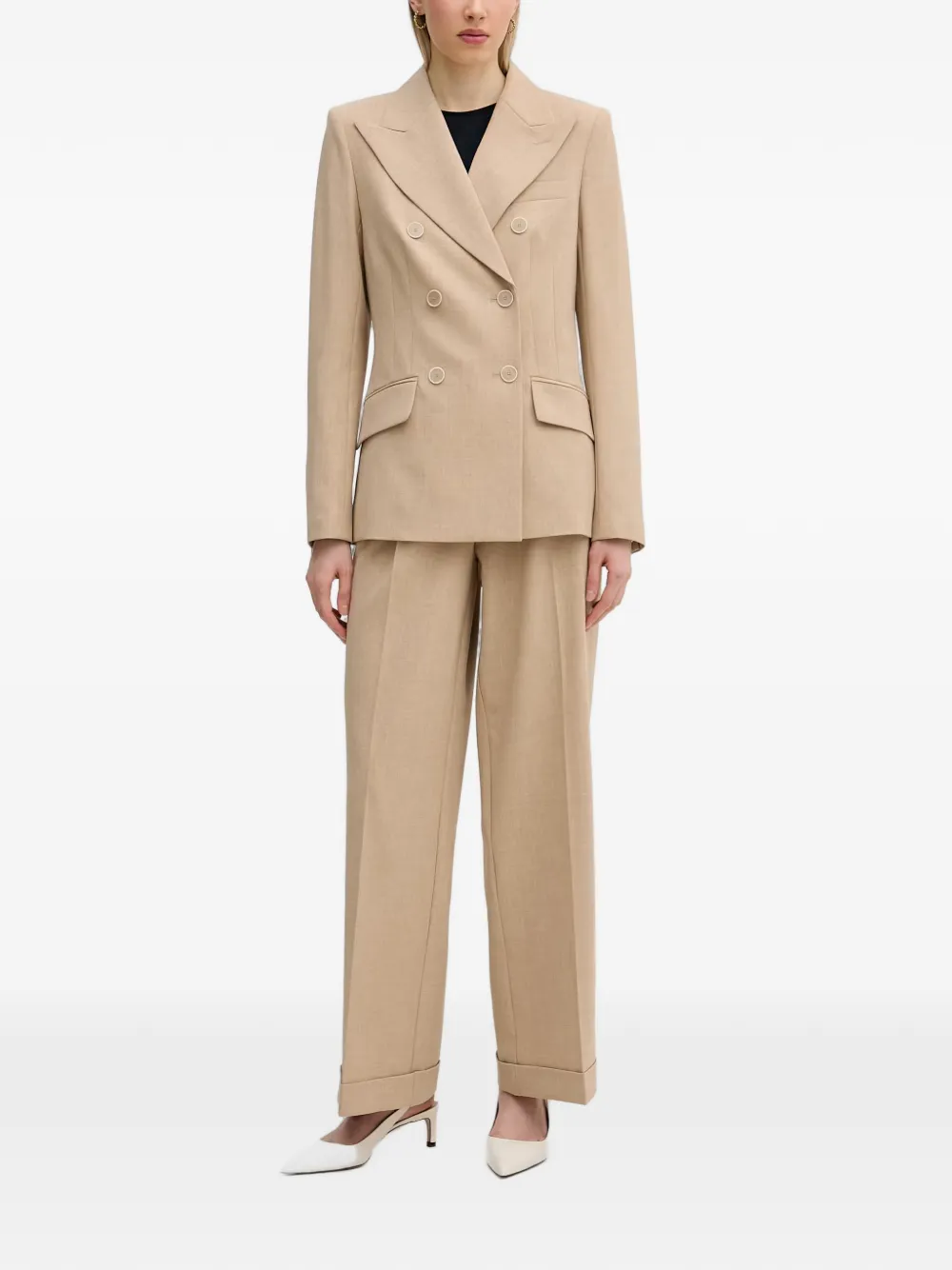 Marc Aurel Broek met geplooid detail en omgeslagen pijpen Beige