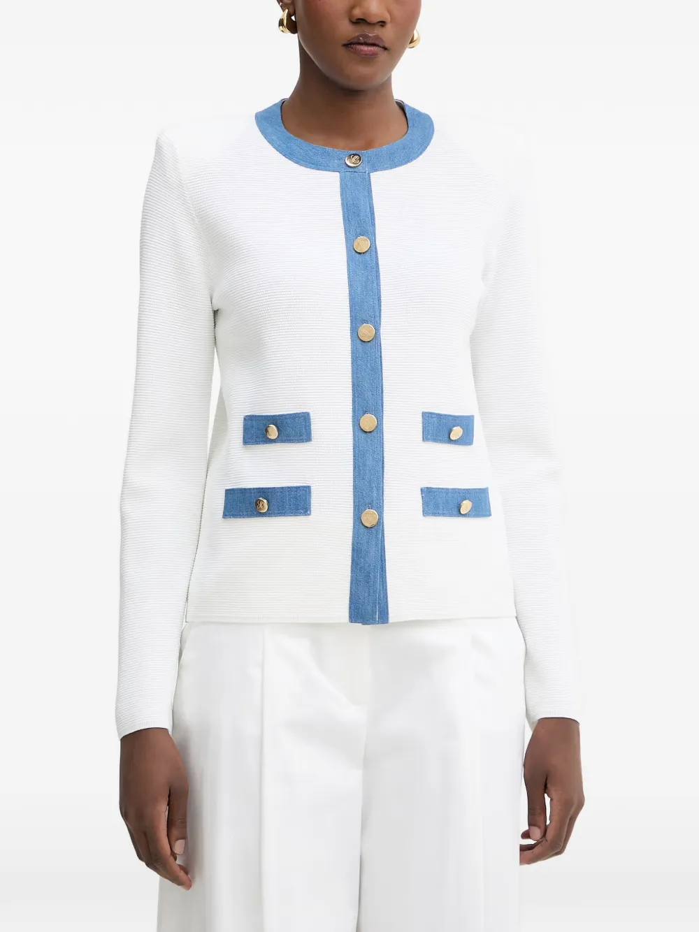 LUISA SPAGNOLI Capotreno denim-trim button-up cardigan - Weiß