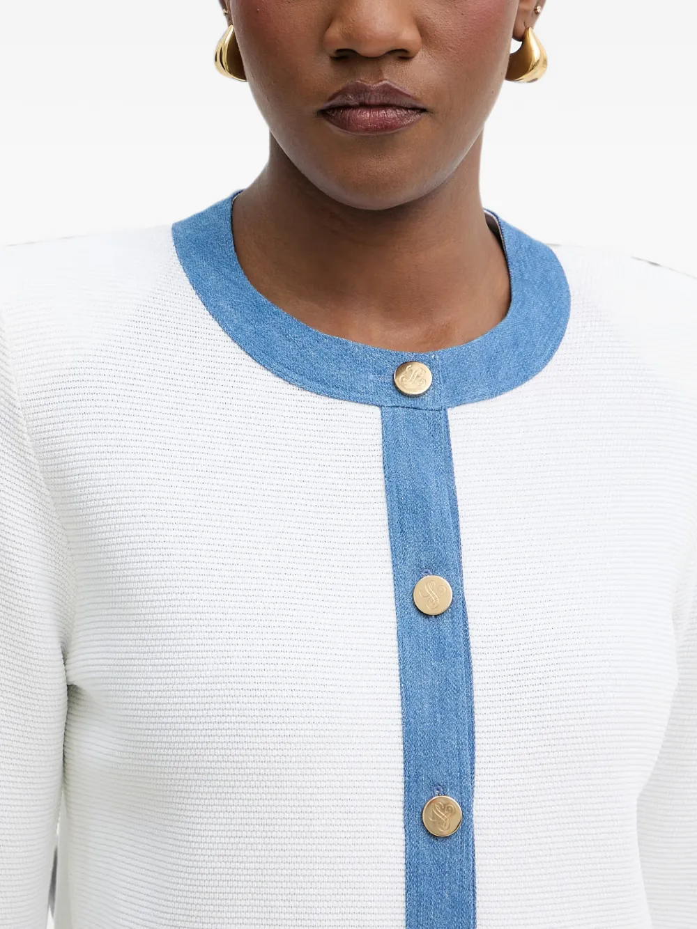 LUISA SPAGNOLI Capotreno vest met denim afwerking en knopen Wit