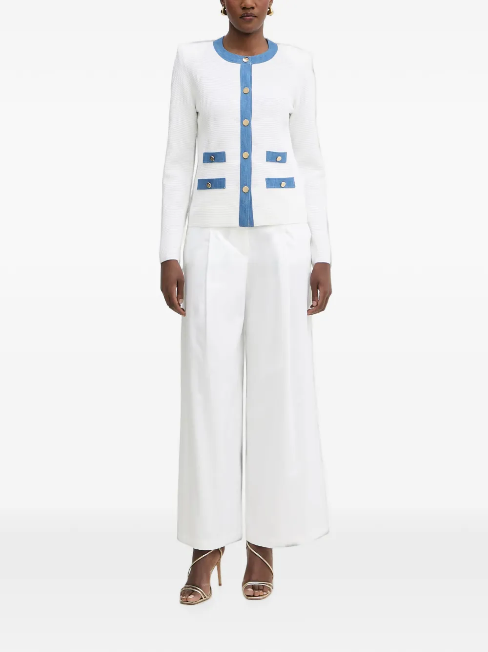 LUISA SPAGNOLI Capotreno vest met denim afwerking en knopen Wit