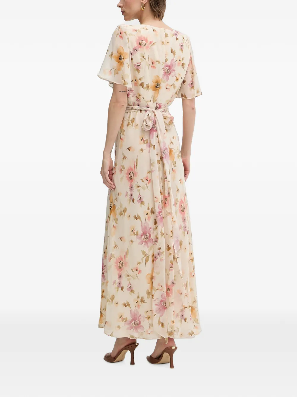 LUISA SPAGNOLI Panneggio maxi-jurk met plooien en bloemenprint Beige