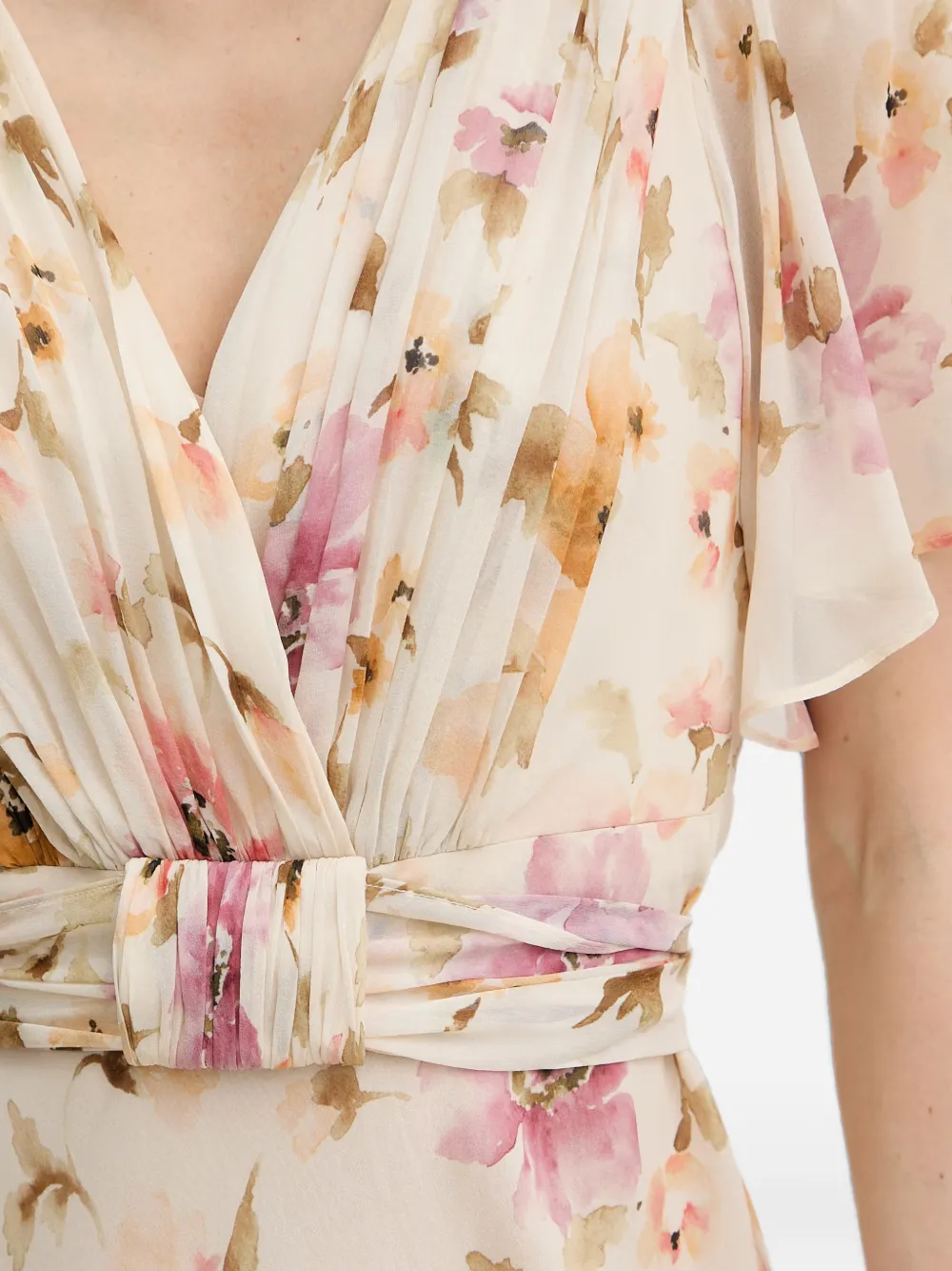 LUISA SPAGNOLI Panneggio maxi-jurk met plooien en bloemenprint Beige