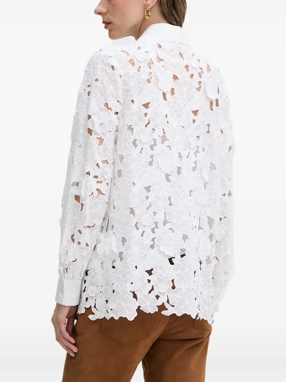 LUISA SPAGNOLI Balista blouse verfraaid met kristallen en bloemenkant Wit