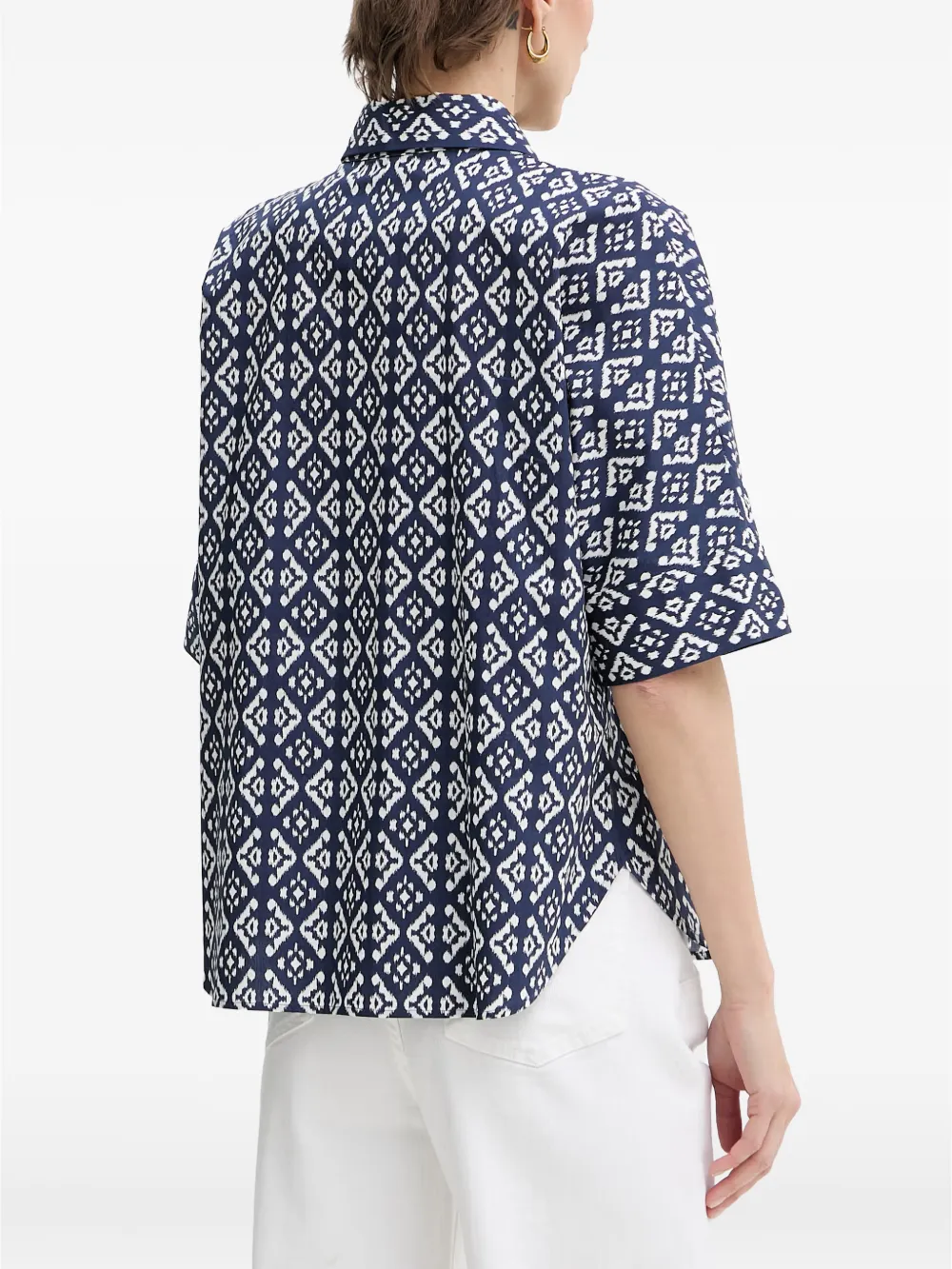 LUISA SPAGNOLI Bilancina blouse met geometrische print en korte mouwen Blauw
