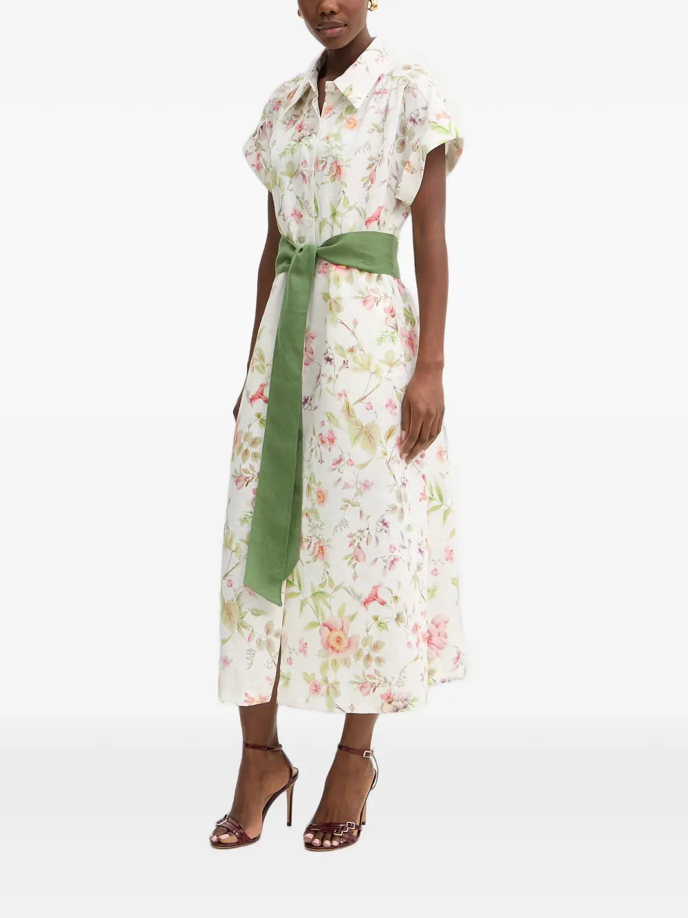 LUISA SPAGNOLI Pilea maxi-jurk met bloemenprint en ceintuur Wit