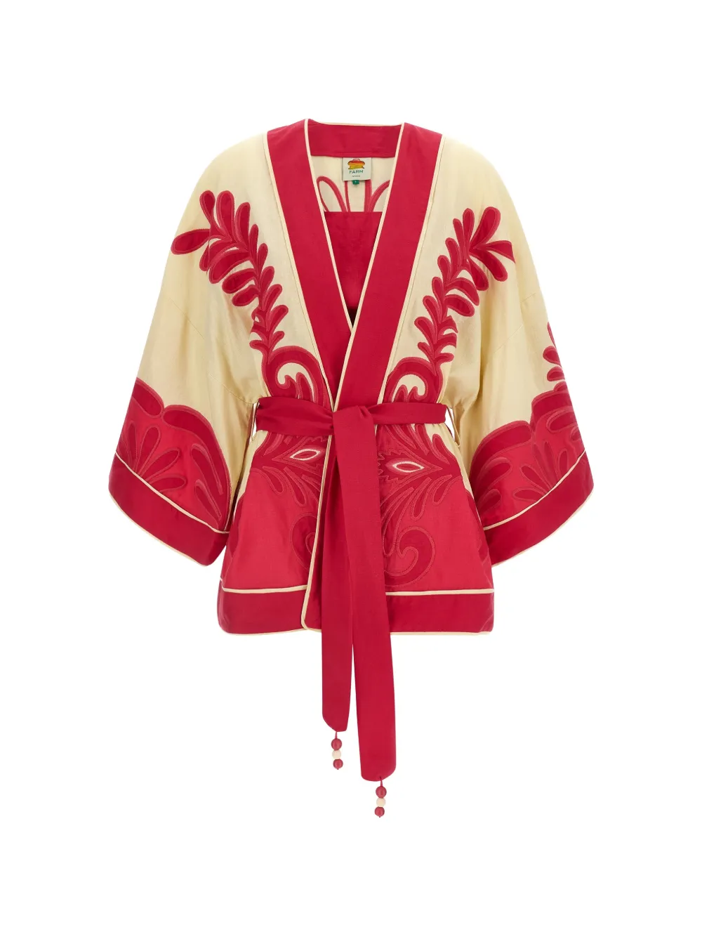 FARM Rio floral-embroidered linen kimono - Toni neutri