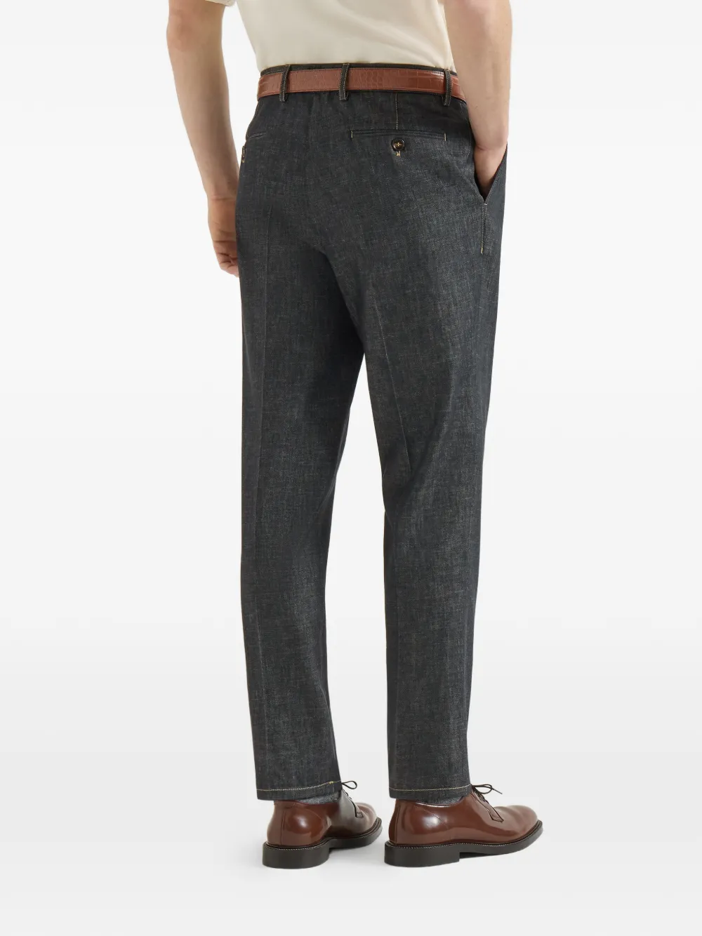 Brunello Cucinelli Lichtgewicht denim broek met plooien Blauw