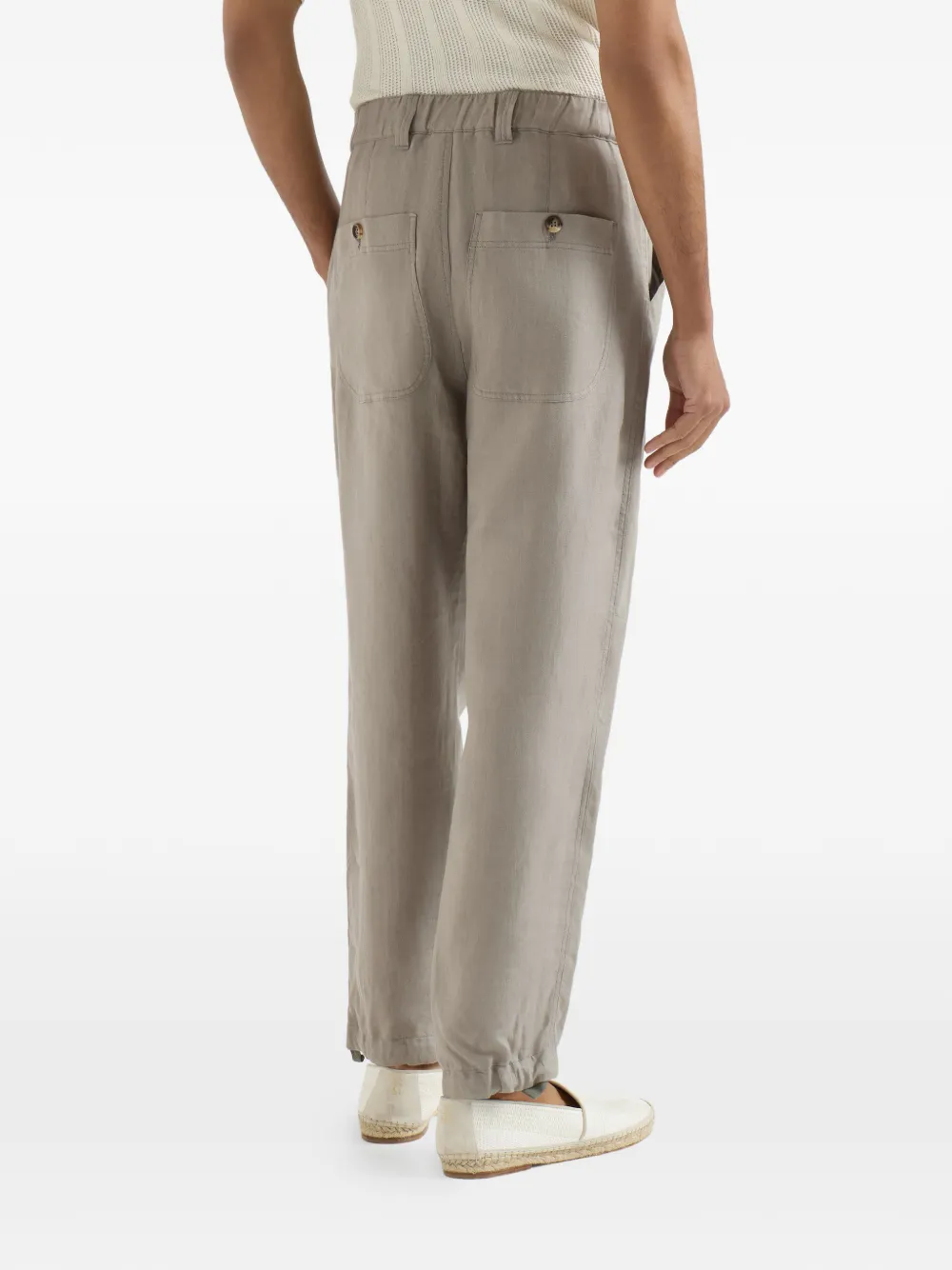 Brunello Cucinelli Linnen broek met trekkoord en chevron streep Beige