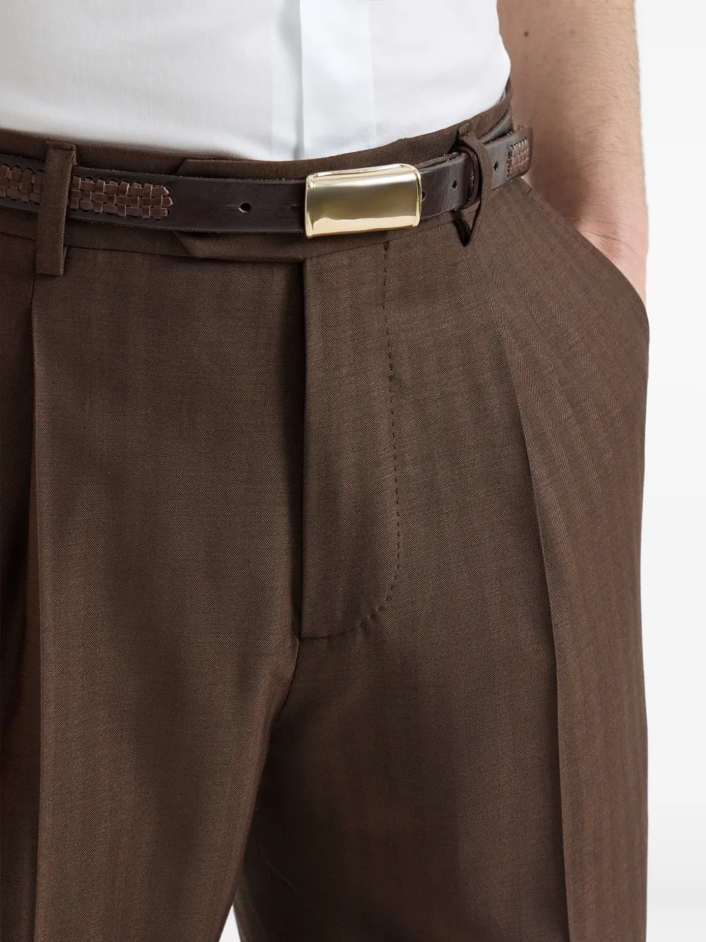 Brunello Cucinelli Broek van maagdelijke wol en kasjmier met plooi Bruin