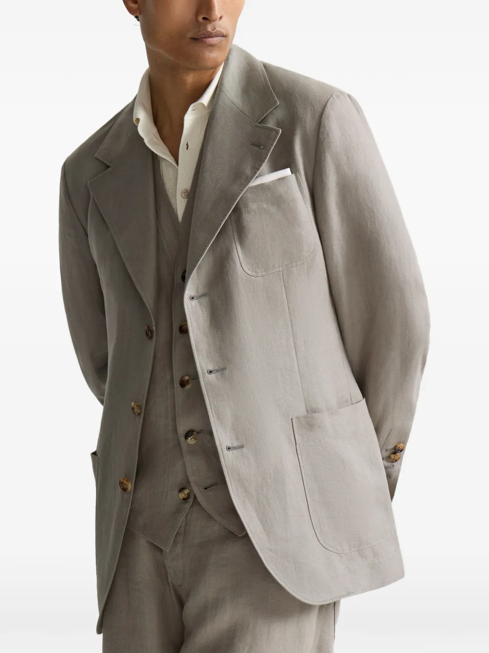 Brunello Cucinelli Linnen blazer met chevron streep Beige