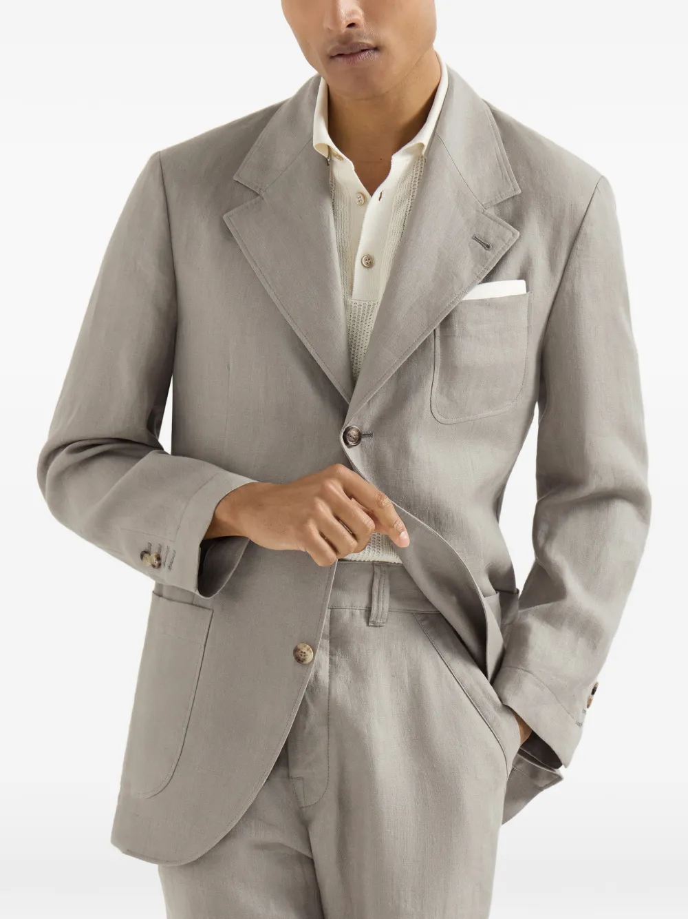 Brunello Cucinelli Linnen blazer met chevron streep Beige
