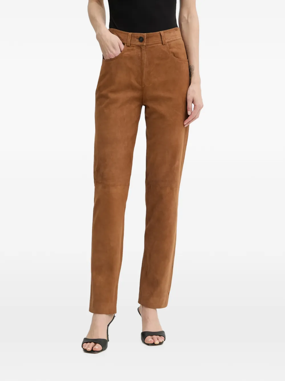 LUISA SPAGNOLI Aletta suede-finish panelled trousers - Marrone