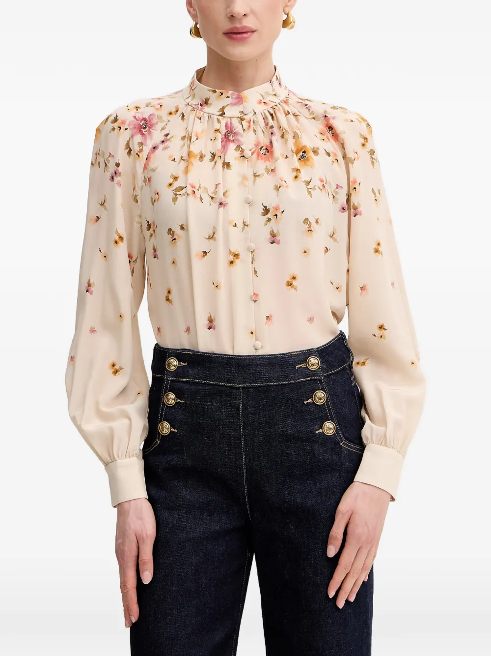 LUISA SPAGNOLI Bria floral-print silk blouse - Toni neutri