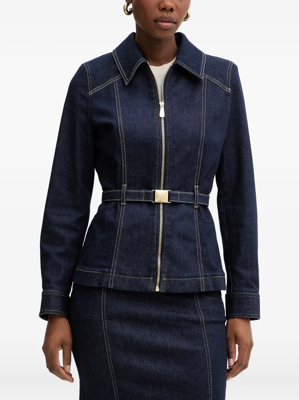 LUISA SPAGNOLI belted denim jacket - Blu