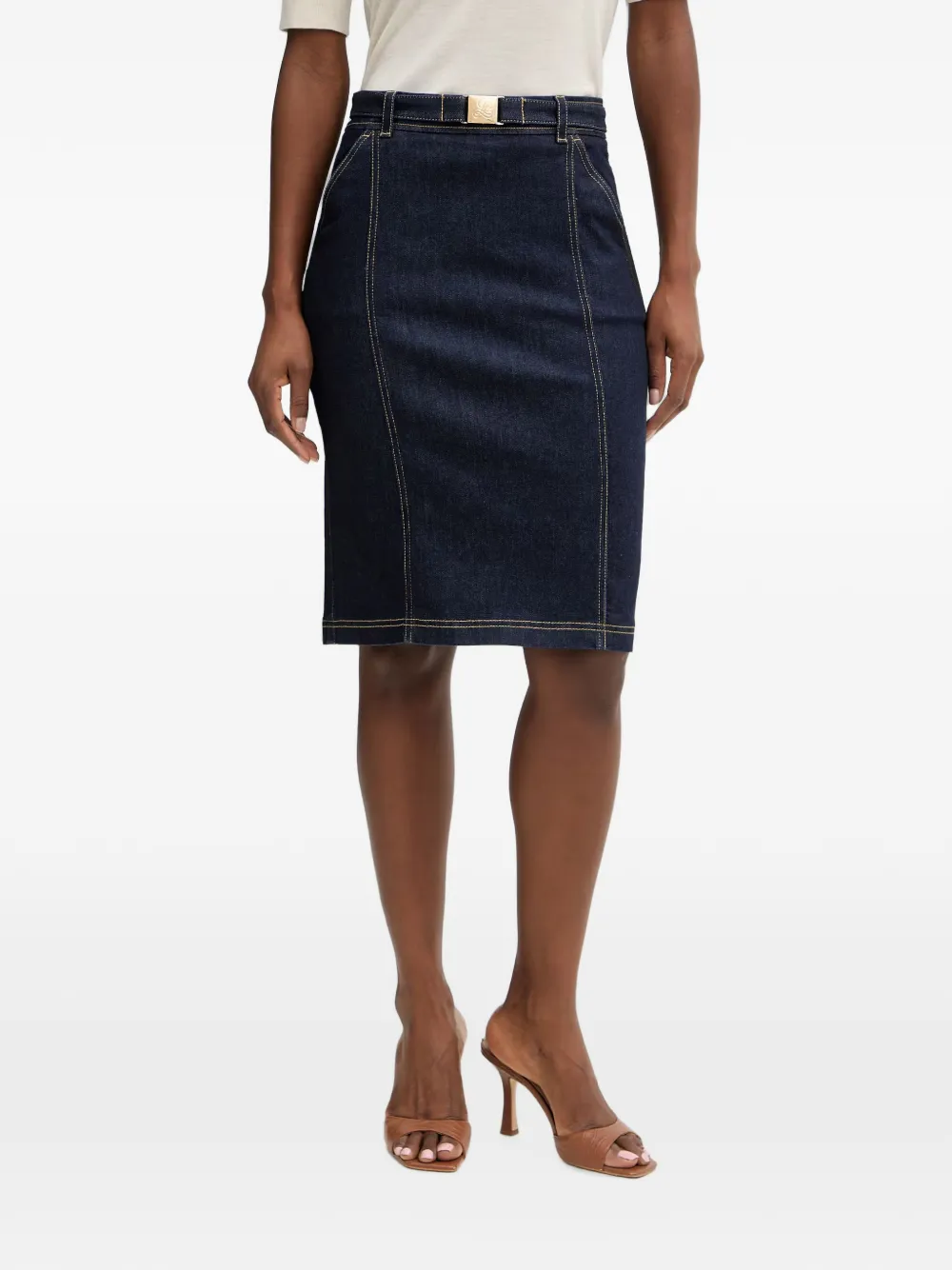 LUISA SPAGNOLI Tennista logo-plaque topstitched midi skirt - Bleu