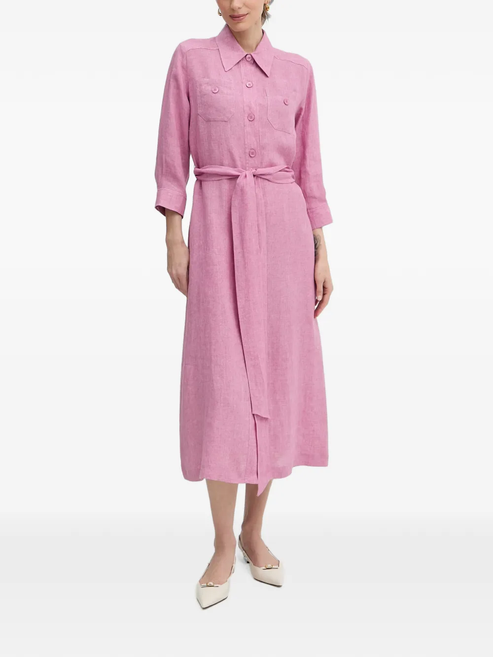 LUISA SPAGNOLI robe mi-longue boutonnée à taille ceinturée - Rose LUISA SPAGNOLI robe mi-longue boutonnée à taille ceinturée - Rose