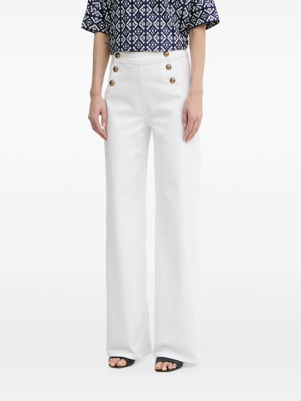 LUISA SPAGNOLI Jeans a gamba ampia Almanacco goffrati - Bianco