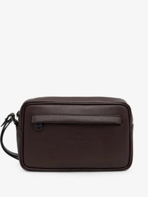 Paul & Shark logo-debossed crosshatch-texture clutch bag