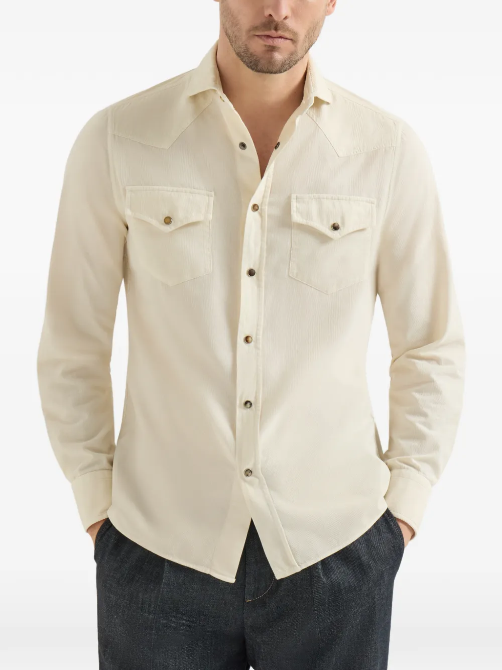 Brunello Cucinelli Western overhemd van ribfluweel Wit