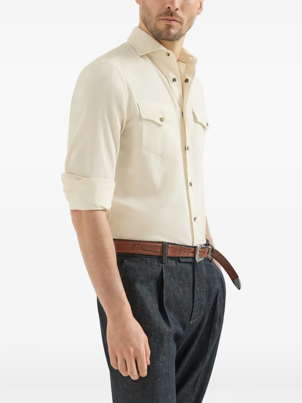 Brunello Cucinelli Western overhemd van ribfluweel Wit