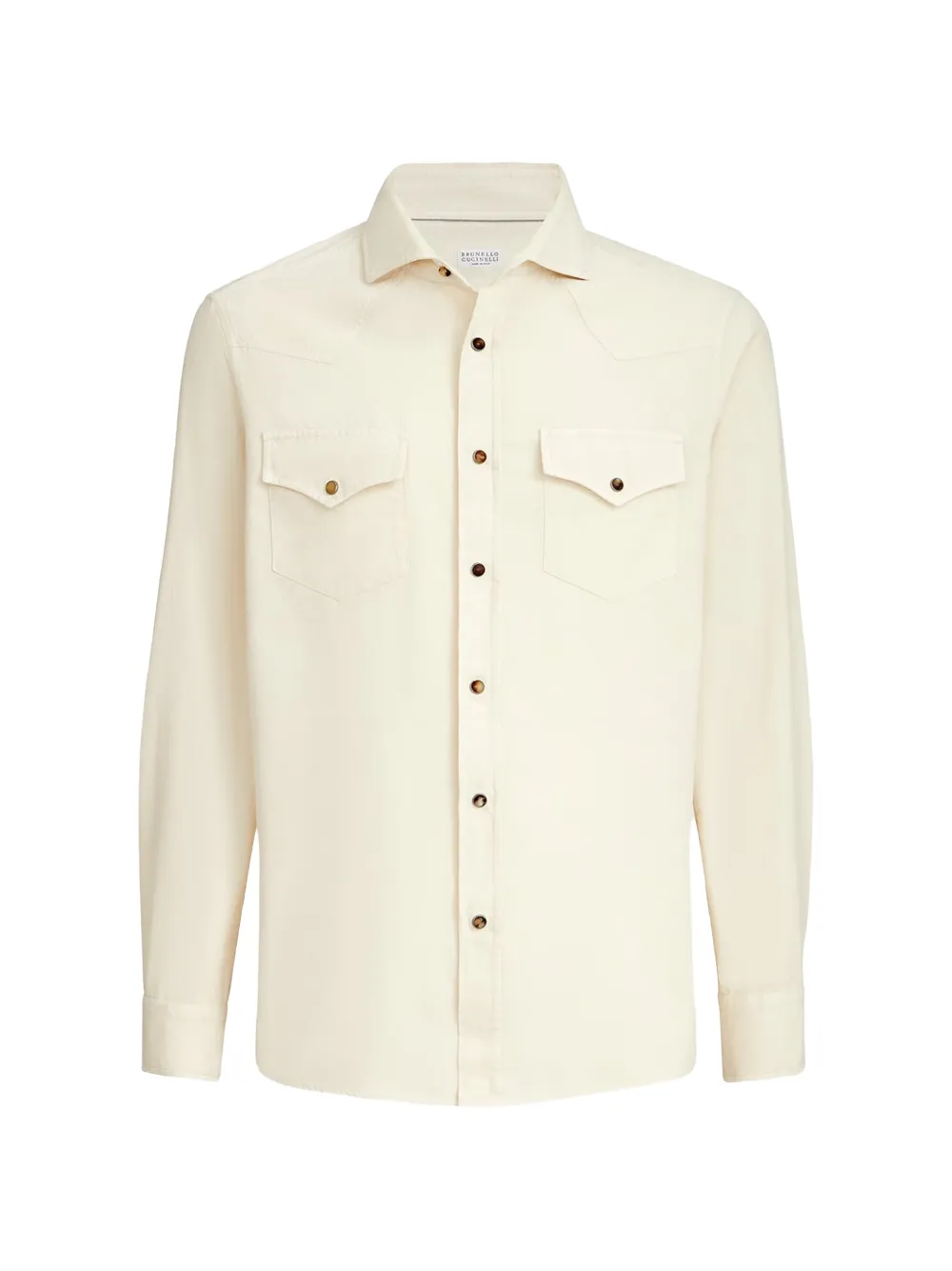 Brunello Cucinelli garment-dyed easy-fit western shirt in narrow wale corduroy - White
