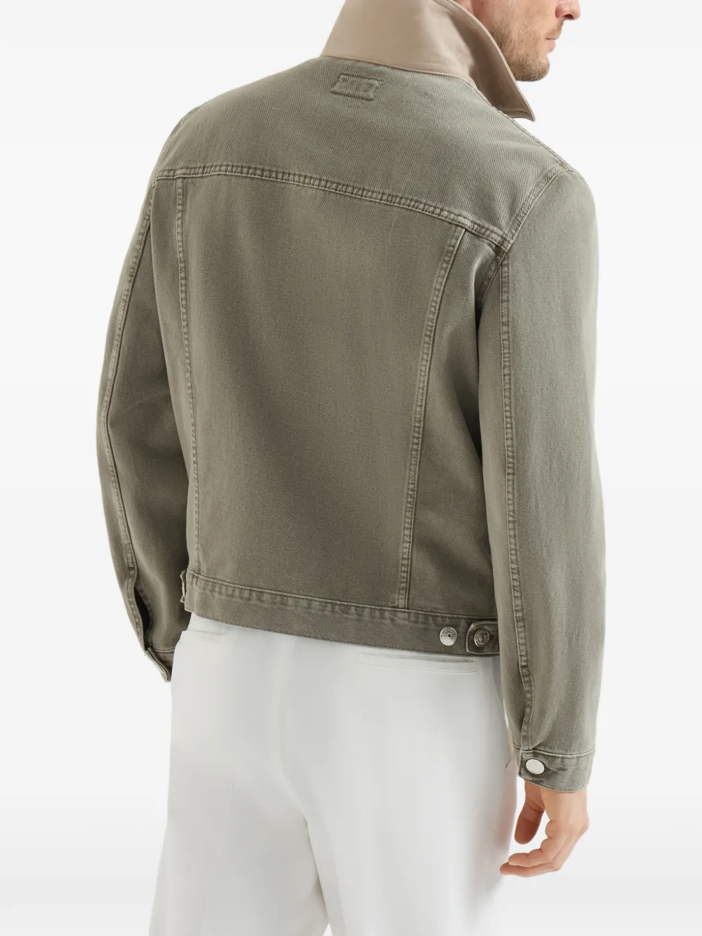 Brunello Cucinelli Denim jas met leren kraag Groen
