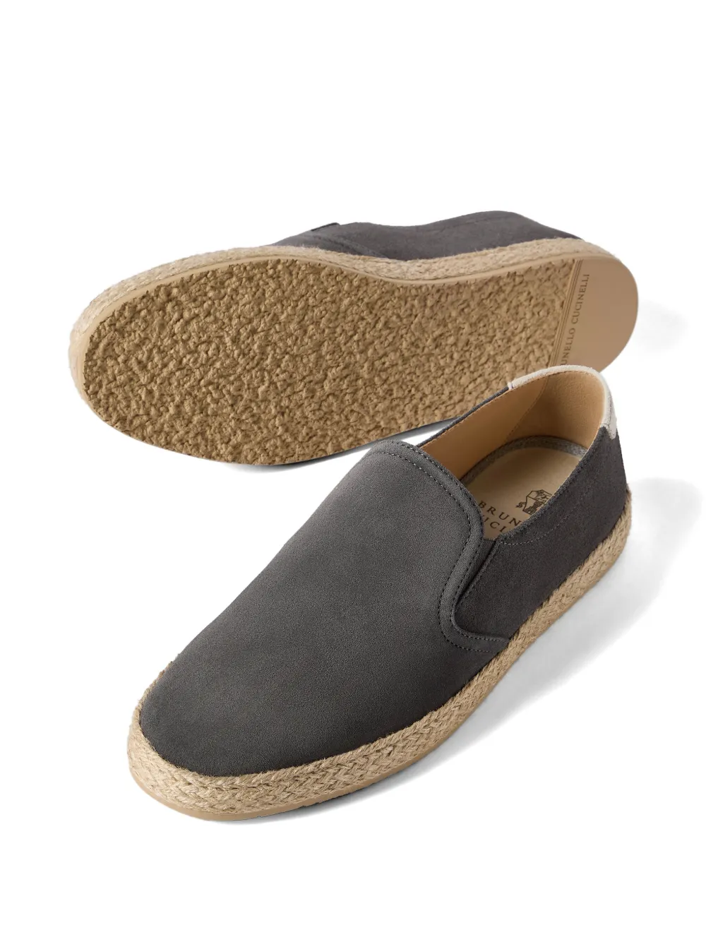 Brunello Cucinelli Suède instappers met touwdetail Grijs