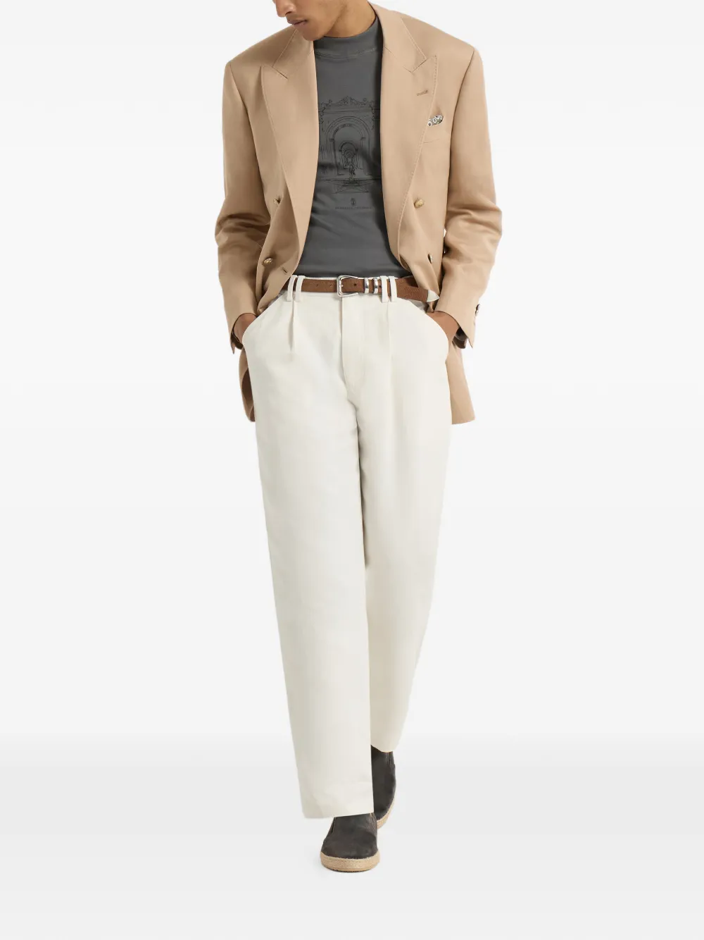 Brunello Cucinelli Suède instappers met touwdetail Grijs