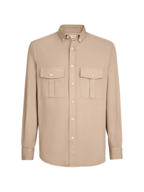 Brunello Cucinelli garment-dyed easy fit shirt in cotton twill with chest pockets and button-down collar