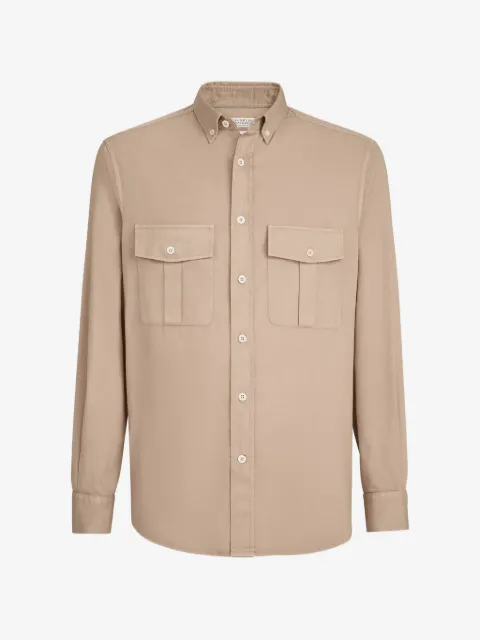 Brunello Cucinelli garment-dyed easy fit shirt in cotton twill with chest pockets and button-down collar