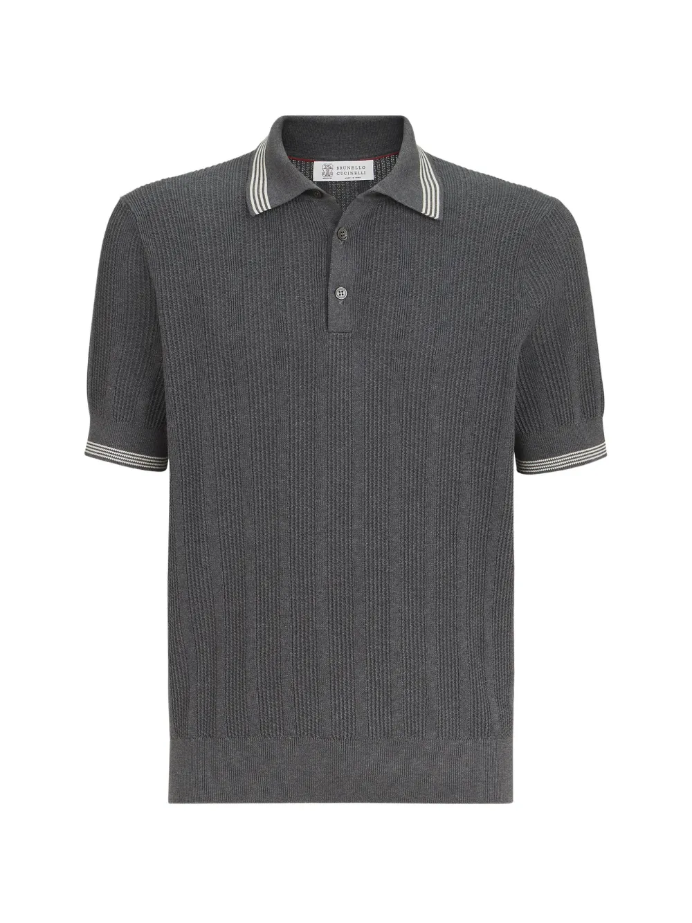 Brunello Cucinelli cotton textured rib-knit polo - Grigio