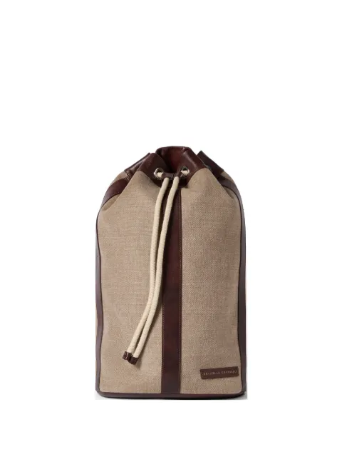Brunello Cucinelli water-resistant canvas and burnished calfskin drawstring backpack