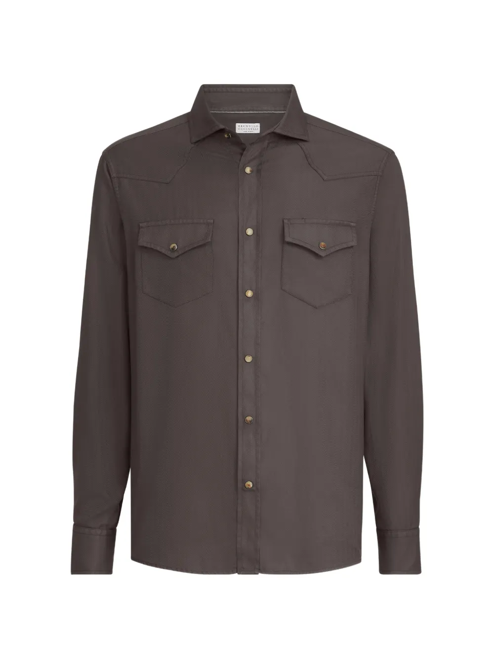 Brunello Cucinelli Stückgefärbtes Westernhemd im Easy-Fit aus Baumwoll-Chevron - Braun