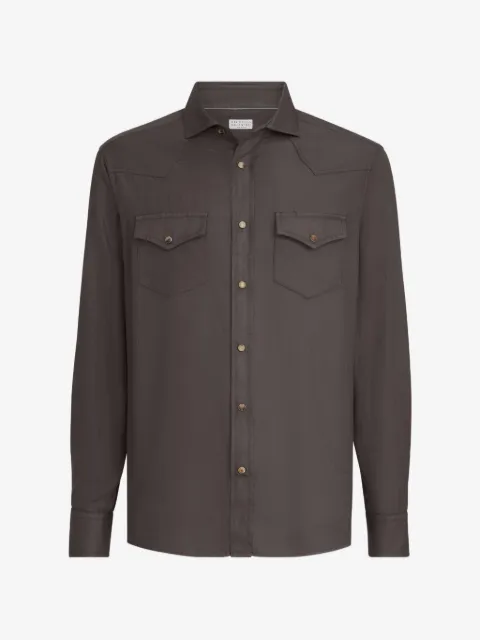 Brunello Cucinelli Stückgefärbtes Westernhemd im Easy-Fit aus Baumwoll-Chevron