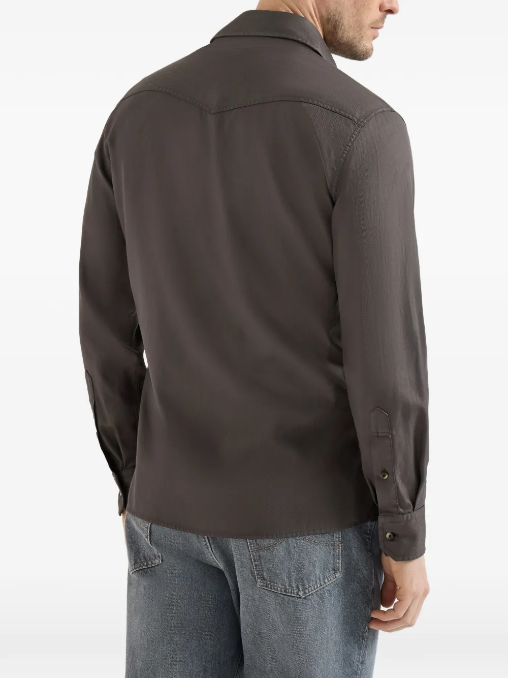 Brunello Cucinelli Western overhemd met chevron-streep en geverfd effect Bruin