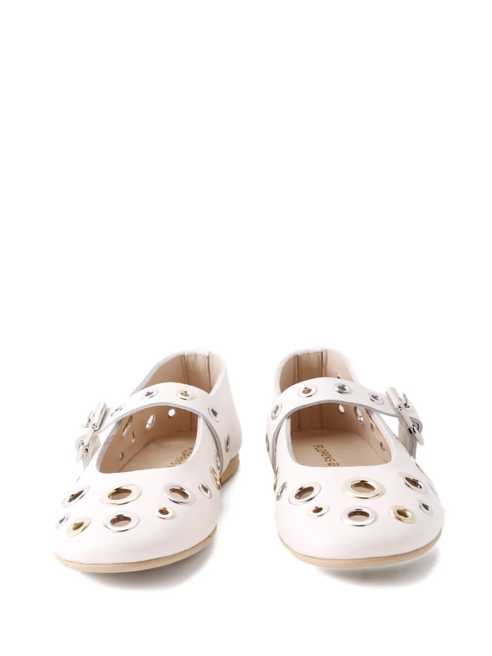Florens eyelet-details buckle ballerinas Beige