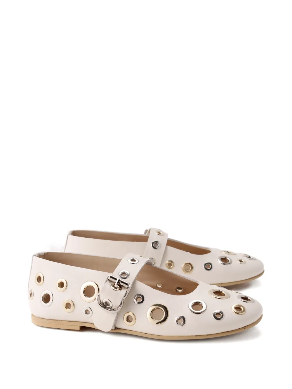 Florens eyelet-details buckle ballerinas Beige