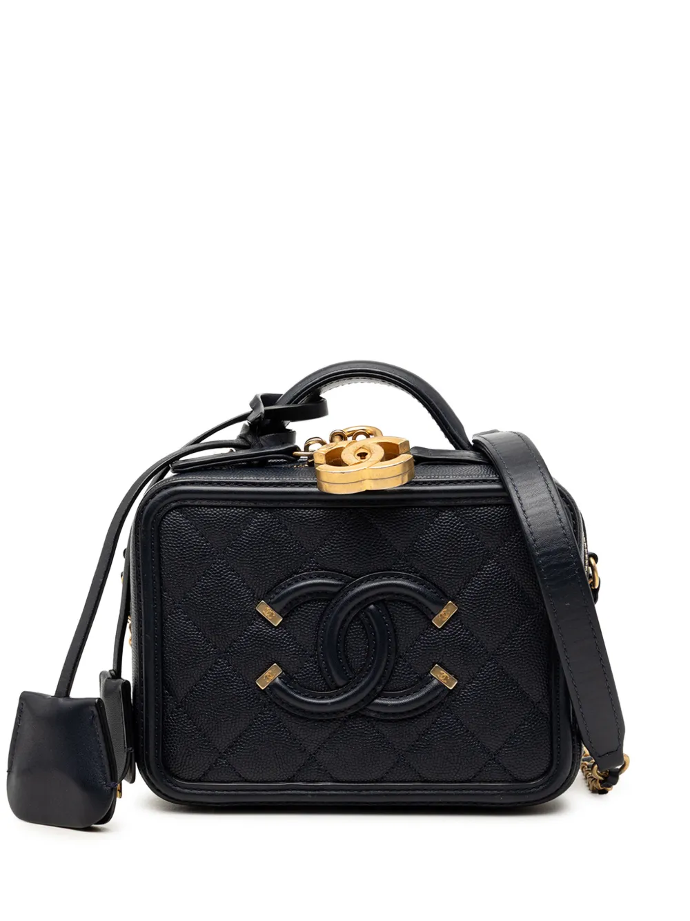 CHANEL Pre-Owned 2018 Small Caviar CC Filigree Vanity Case satchel - Blu