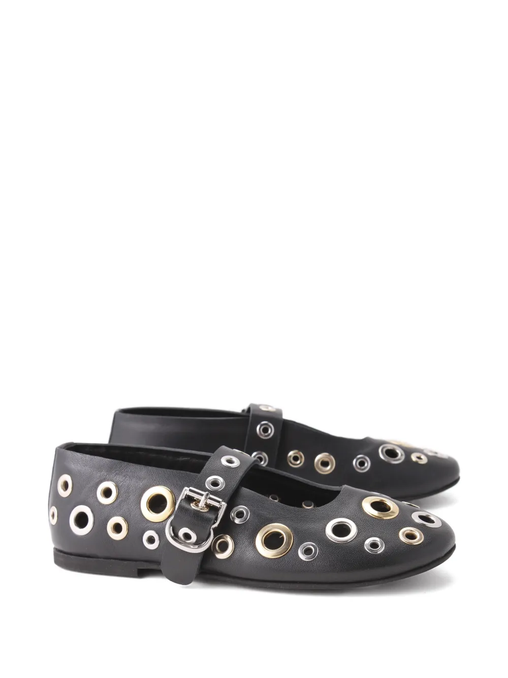 Florens eyelet-details buckle ballerinas Zwart