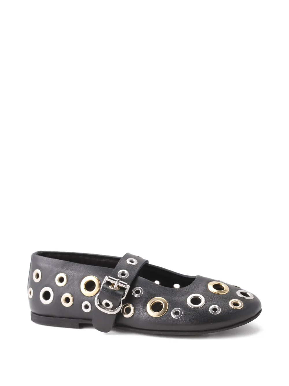 Florens eyelet-details buckle ballerinas Zwart