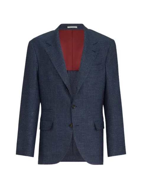 Brunello Cucinelli wool, silk and linen Prince of Wales deconstructed blazer