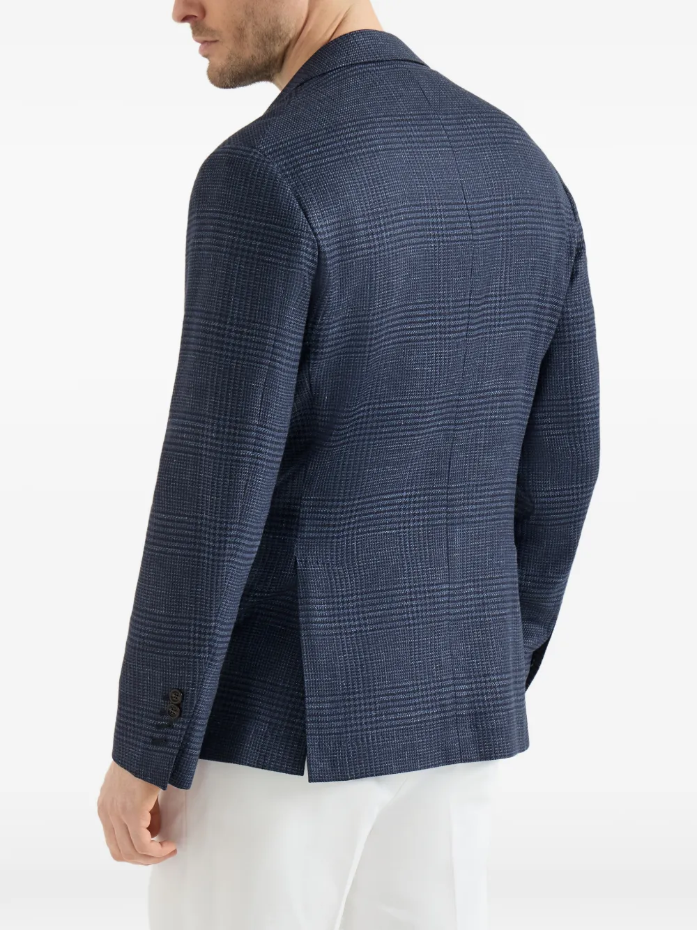 Brunello Cucinelli Prince of Wales gedecontrueerde blazer van wol- zijde- en linnenblend Blauw