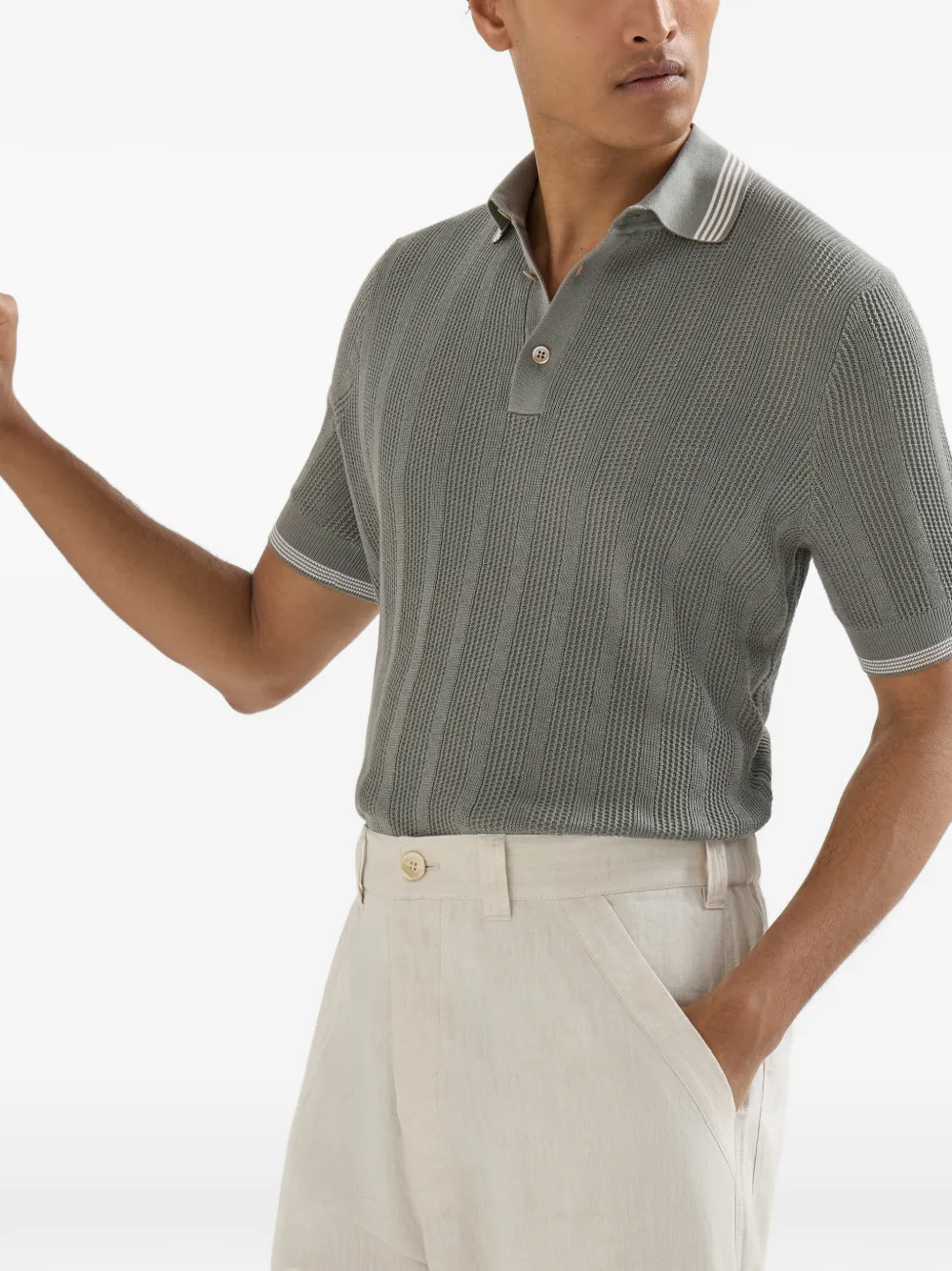 Brunello Cucinelli Lichtgewicht gebreid poloshirt Grijs