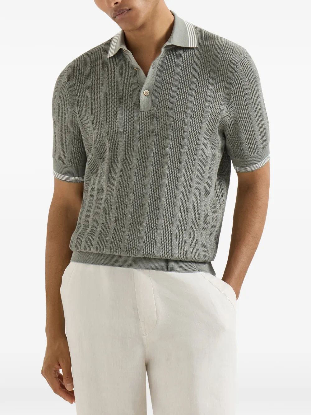 Brunello Cucinelli Lichtgewicht gebreid poloshirt Grijs