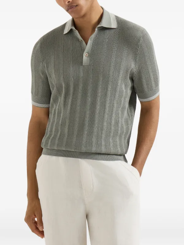 Brunello Cucinelli Lightweight Knit Polo | Grey | FARFETCH