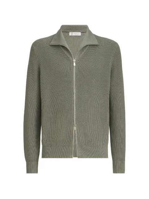 Brunello Cucinelli cotton half English rib cardigan with zipper