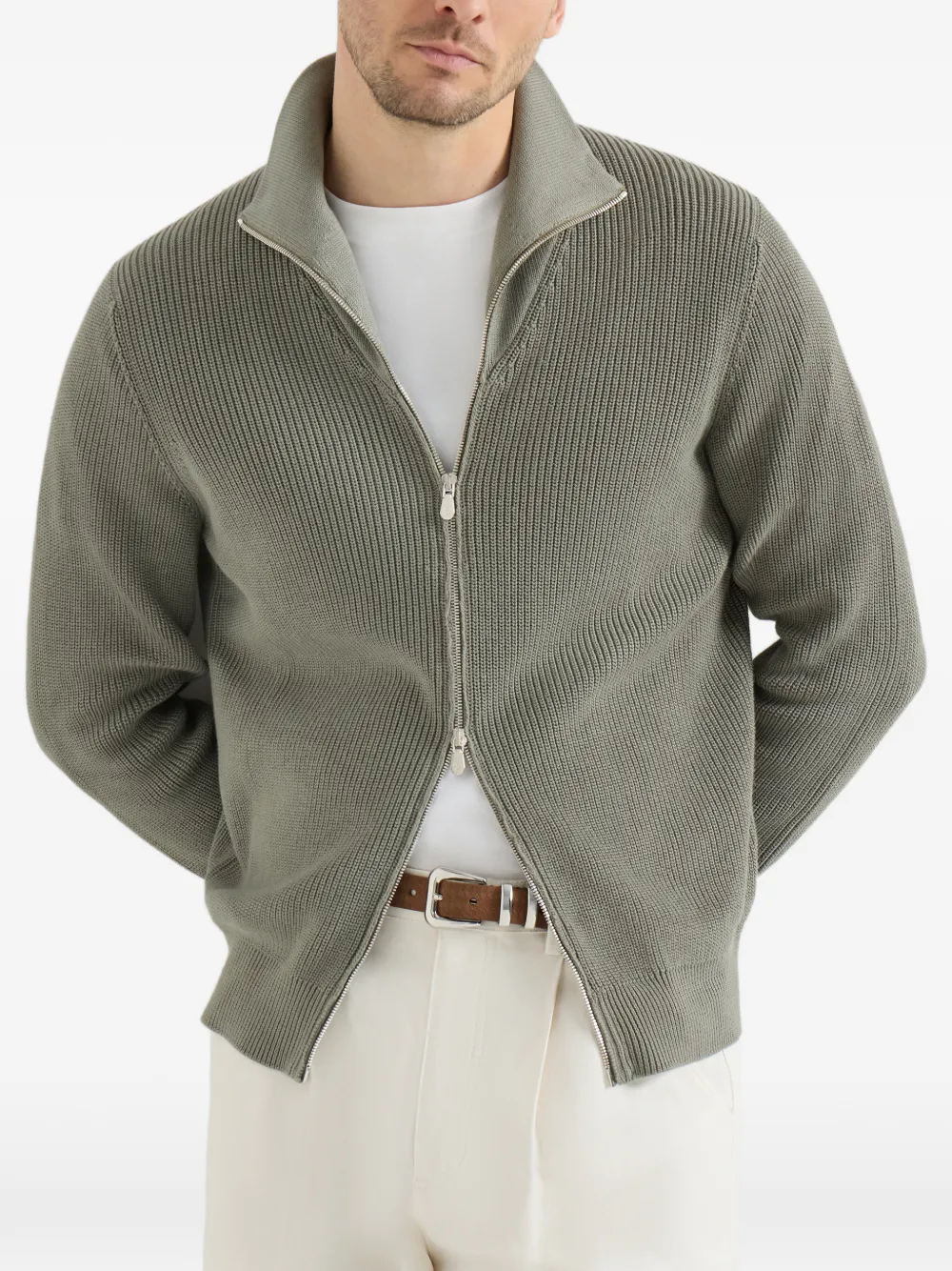 Brunello Cucinelli Katoenen geribbeld vest met rits Groen